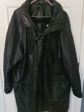 Vintage Coach Men's Black Leather Overcoat XL
